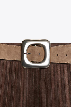 ZARA ПЛИССИРОВАННАЯ ЮБКА-МИДИ ПОД ЗАМШУ С ПОЯСОМ, КОРИЧНЕВЫЙ