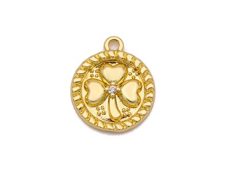 Подвеска круглая "Клевер" 14мм, с кристаллом