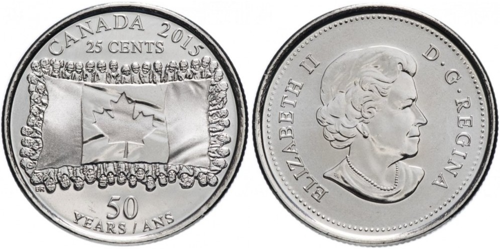 Канада 25 центов, 2015 50 лет Канадскому флагу