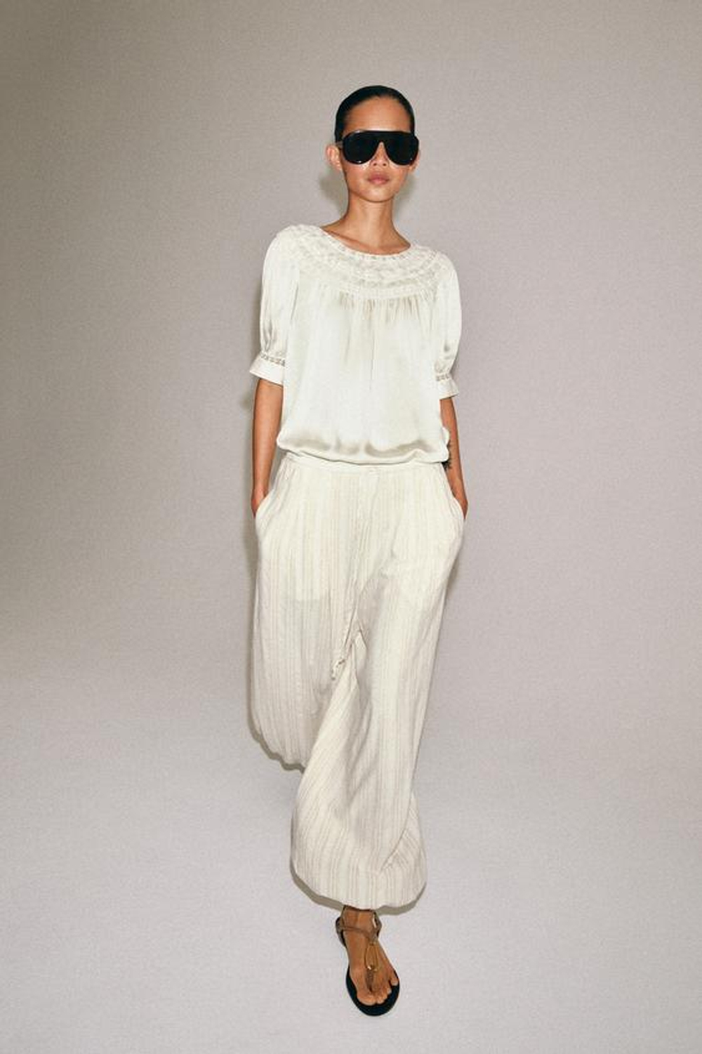 ZARA БРЮКИ-ШАРОВАРЫ В ПОЛОСКУ — ZW COLLECTION, ЭКРЮ