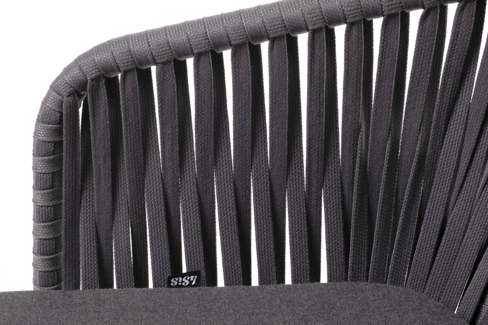 "Бордо" стул плетеный из роупа, каркас алюминий темно-серый (RAL7024) муар, роуп серый 15мм, ткань темно-серая 027