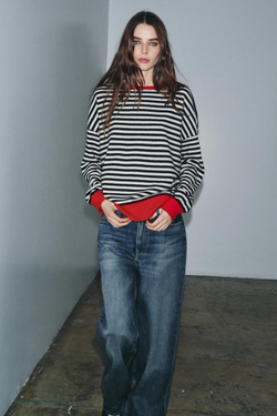 ZARA СВИТЕР ИЗ 100% ШЕРСТИ В ПОЛОСКУ, КРАСНЫЙ/ЧЕРНЫЙ