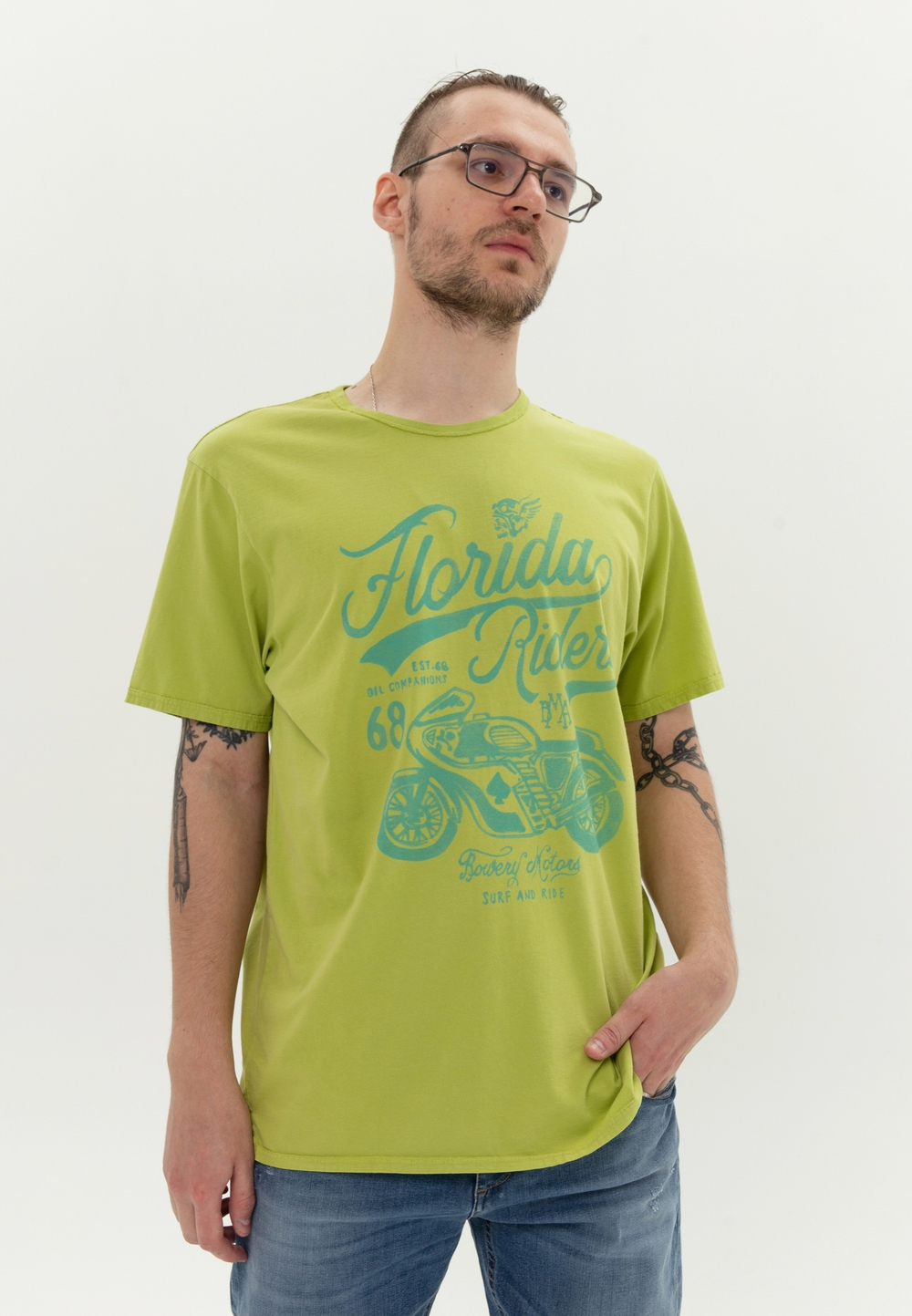 Футболка Bowery NYC "Florida Riders" Vintage Green Glow