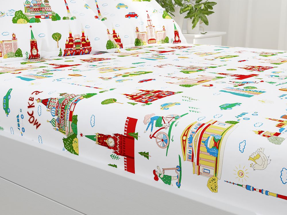 Простынь на резинке Сказка "Москва" 140х200 см, поплин