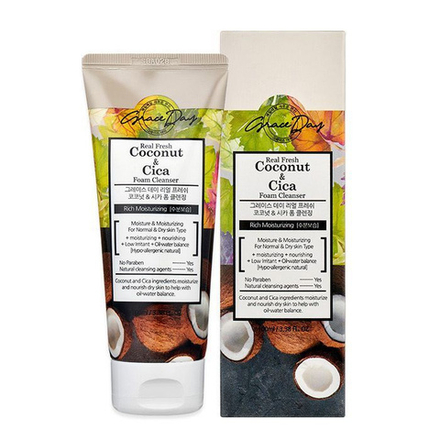 Пенка для умывания "Кокос и Центелла азиатска 100мл KR/ GRACEDAY REAL FRESH COCONUT & CICA FOAM CLEA
