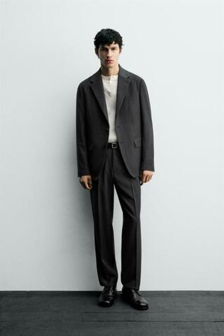 ZARA КОСТЮМНЫЕ БРЮКИ ИЗ 100% ШЕРСТИ, АНТРАЦИТОВО-СЕРЫЙ