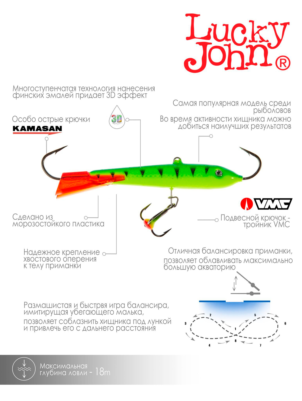 Балансир Lucky John CLASSIC 9 с тр. 85мм/36RT блистер