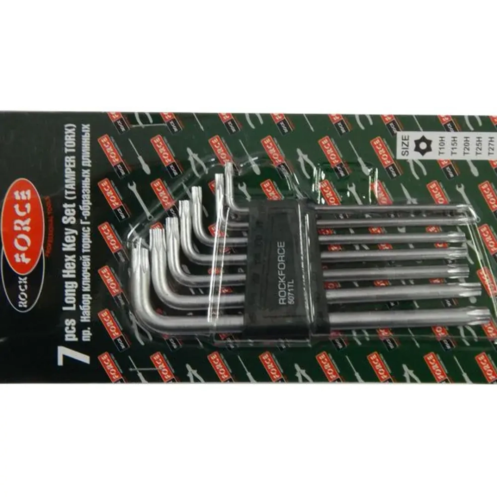 Набор ключей TORX Г-образных длинных с отверстием 7пр.(Т10Н,Т15Н,Т20Н,Т25Н,Т27Н,Т30Н,Т40Н) в пластиковом держателе RockForce##Rock FORCE RF-5071TL