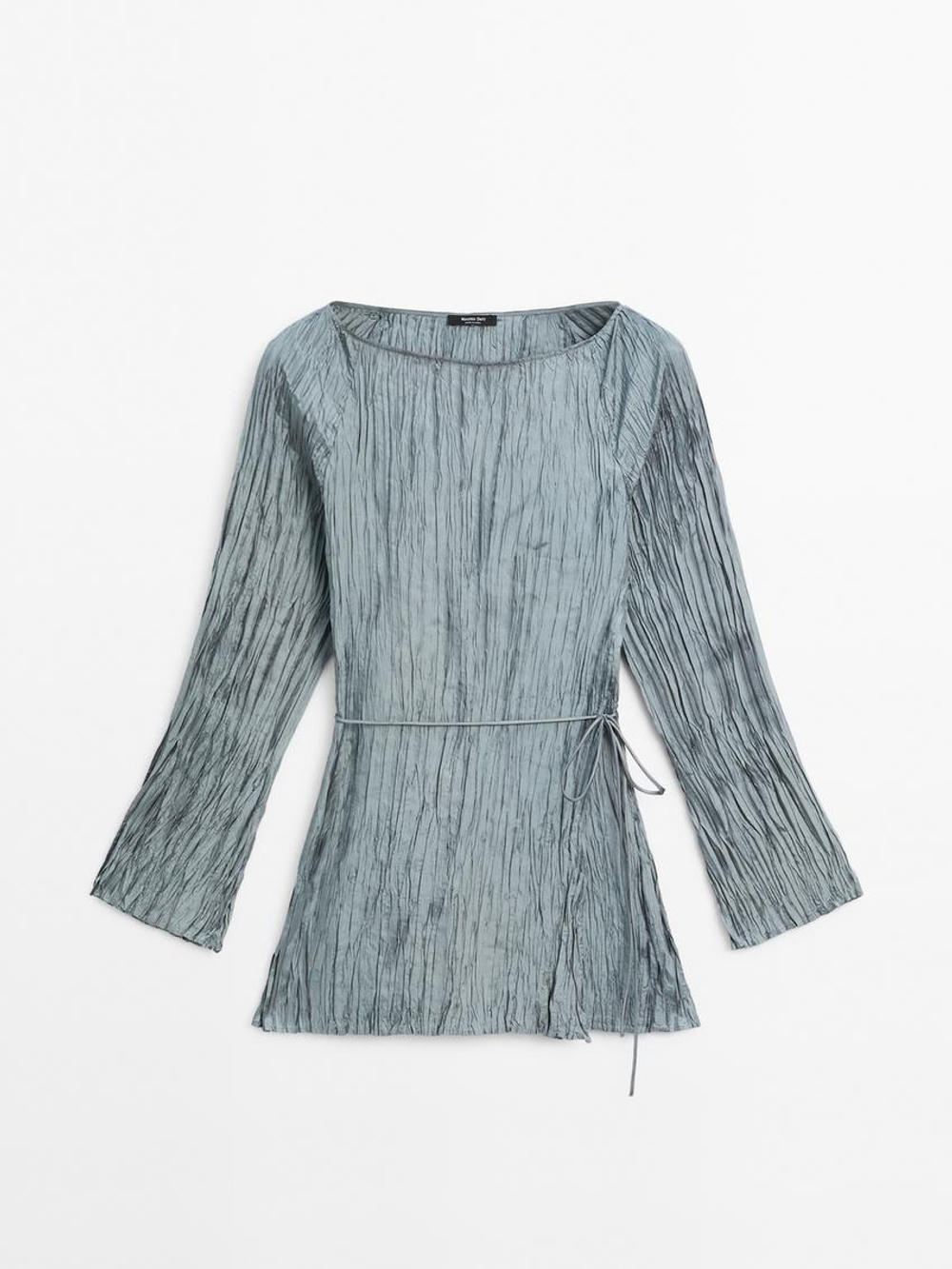 Massimo Dutti Топ с длинными рукавами и двубортной застежкой, светло-голубой