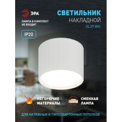 Светильник настенно-потолочный спот ЭРА OL39 WH под GX53 IP20 белый | Накладные светильники