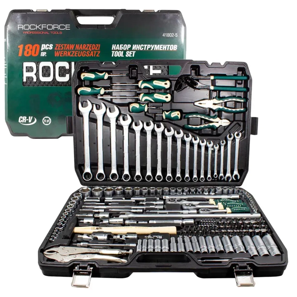 Набор инструментов 180пр.1/4''&amp;3/8''&amp;1/2''180пр. (6-гран.)(4-32мм) RockForce##Rock FORCE RF-41802-5