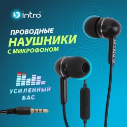 Наушники проводные Intro RX800 айфон самсунг apple вкладыши с микрофоном черные