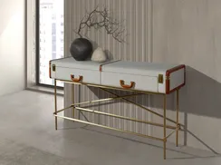 Консольный стол 3271 из шпона ореха и светло-серой ткани