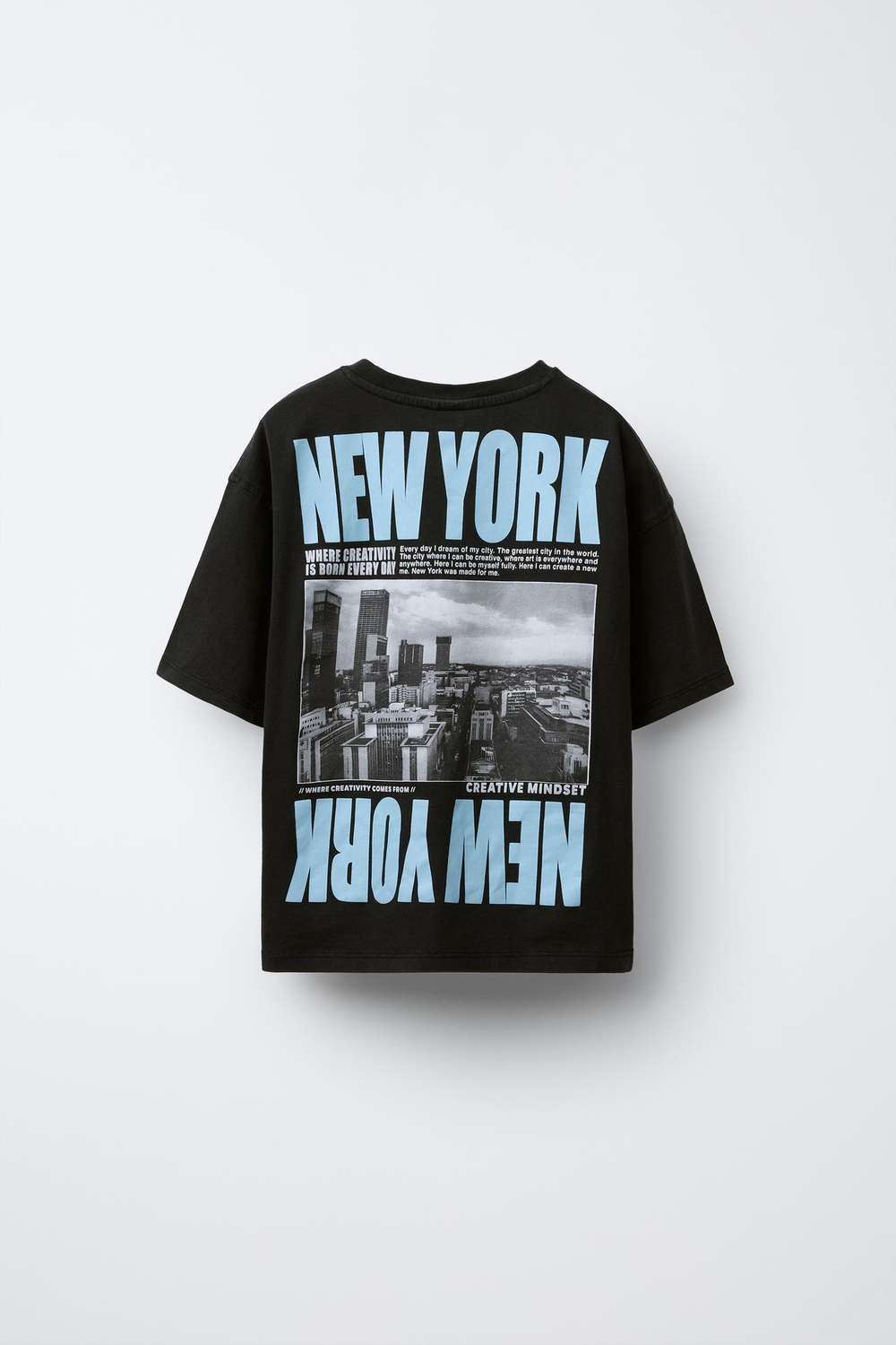 ZARA ФУТБОЛКА С ПРИНТОМ «ГОРОД», АНТРАЦИТОВО-СЕРЫЙ