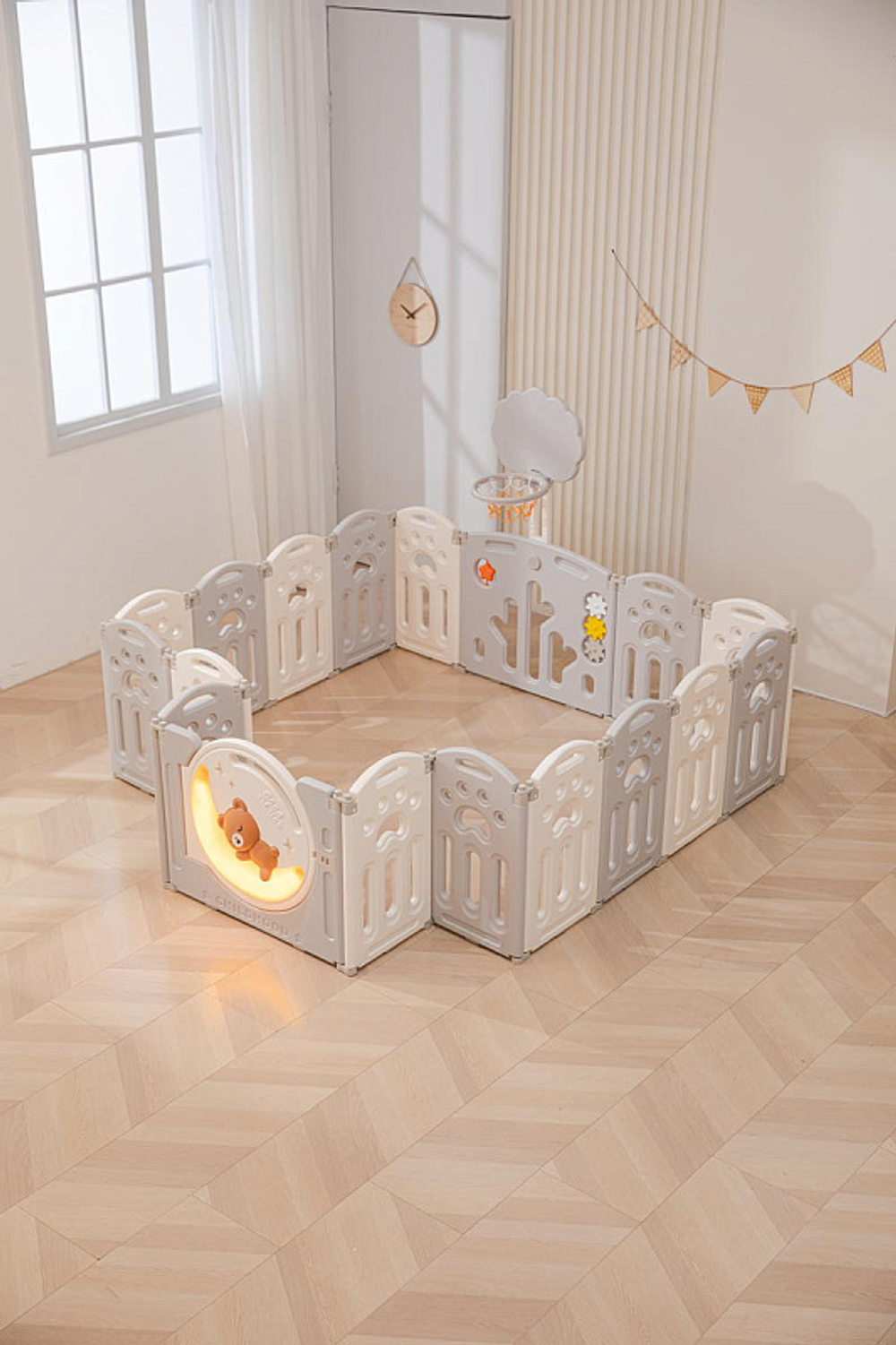 Манеж UNIX Kids DeLuxe Grey,180 x 200 см с игровыми аксессуарами