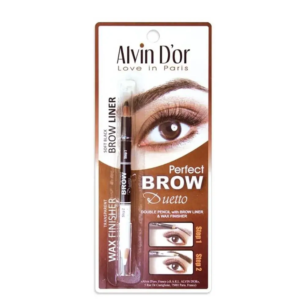 "ALVIN D'OR"Двойной карандаш для бровей тон 01 Soft Black (карандаш+воск)