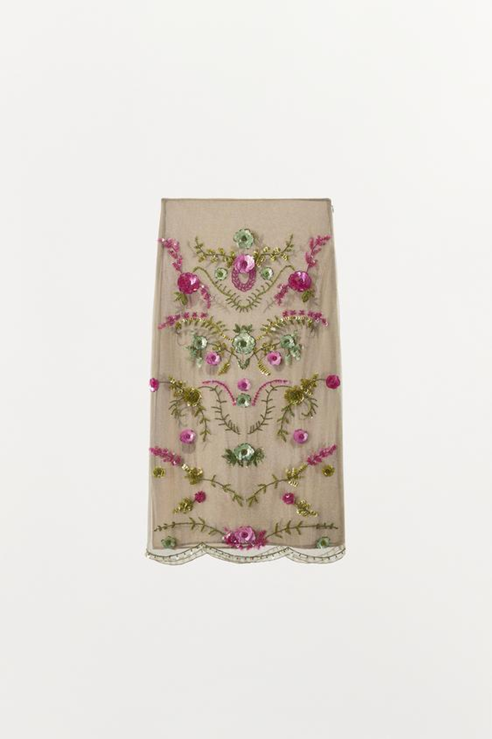 ZARA ЮБКА С БЛЕСТЯЩЕЙ НИТЬЮ И БУСИНАМИ, ТЕЛЕСНО-РОЗОВЫЙ