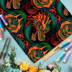 Ткань премиум шифон эффектные восточные драконы