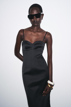 ZARA АТЛАСНОЕ ПЛАТЬЕ-ТРАНСФОРМЕР ZW COLLECTION, ЧЕРНЫЙ