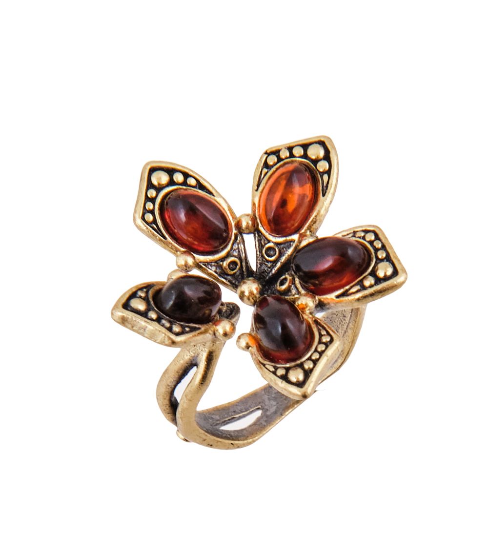 AM-3801 Кольцо «Цветик-пятицветик» (латунь, янтарь)