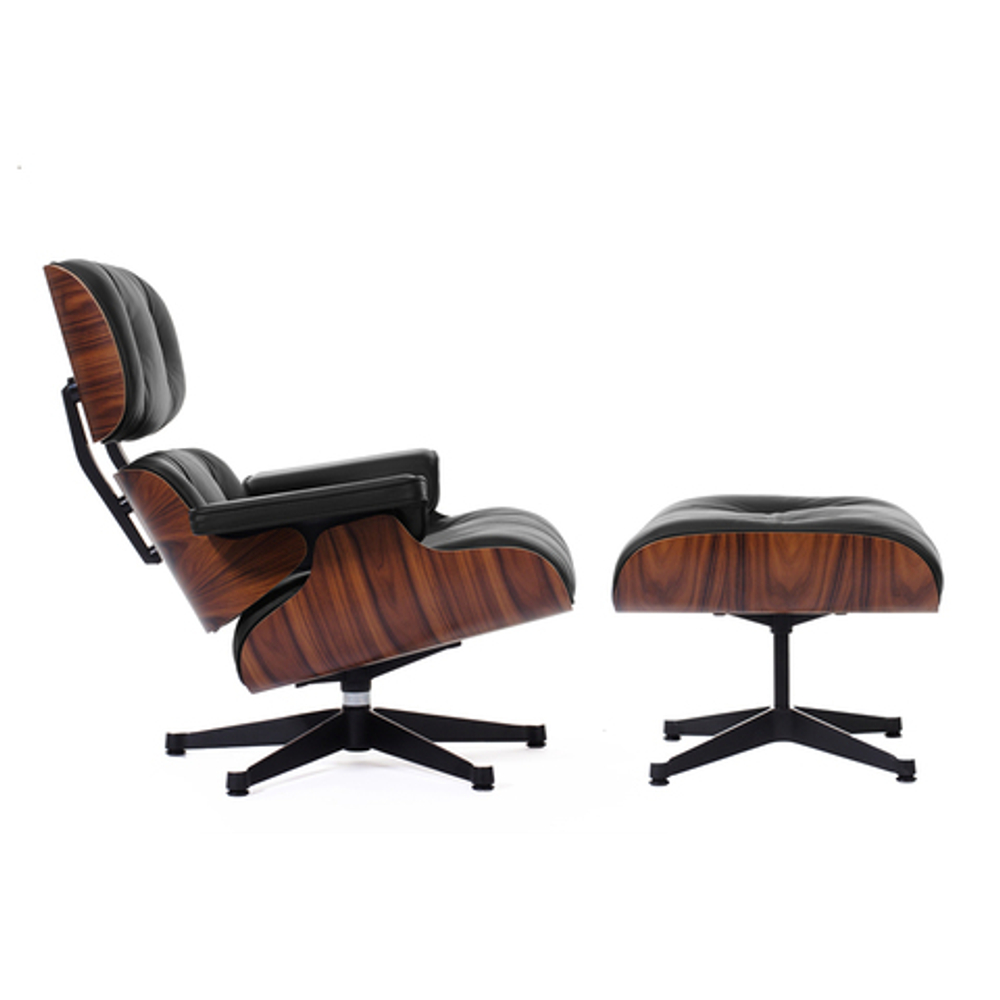 Кресло Eames Lounge Chair + Ottoman, чёрная кожа / палисандр