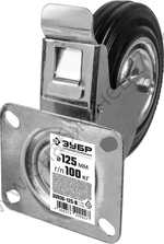 ЗУБР d=125 мм, г/п 100 кг, игольчатый подшипник, поворотное колесо c тормозом резина/металл, Профессионал (30936-125-B)