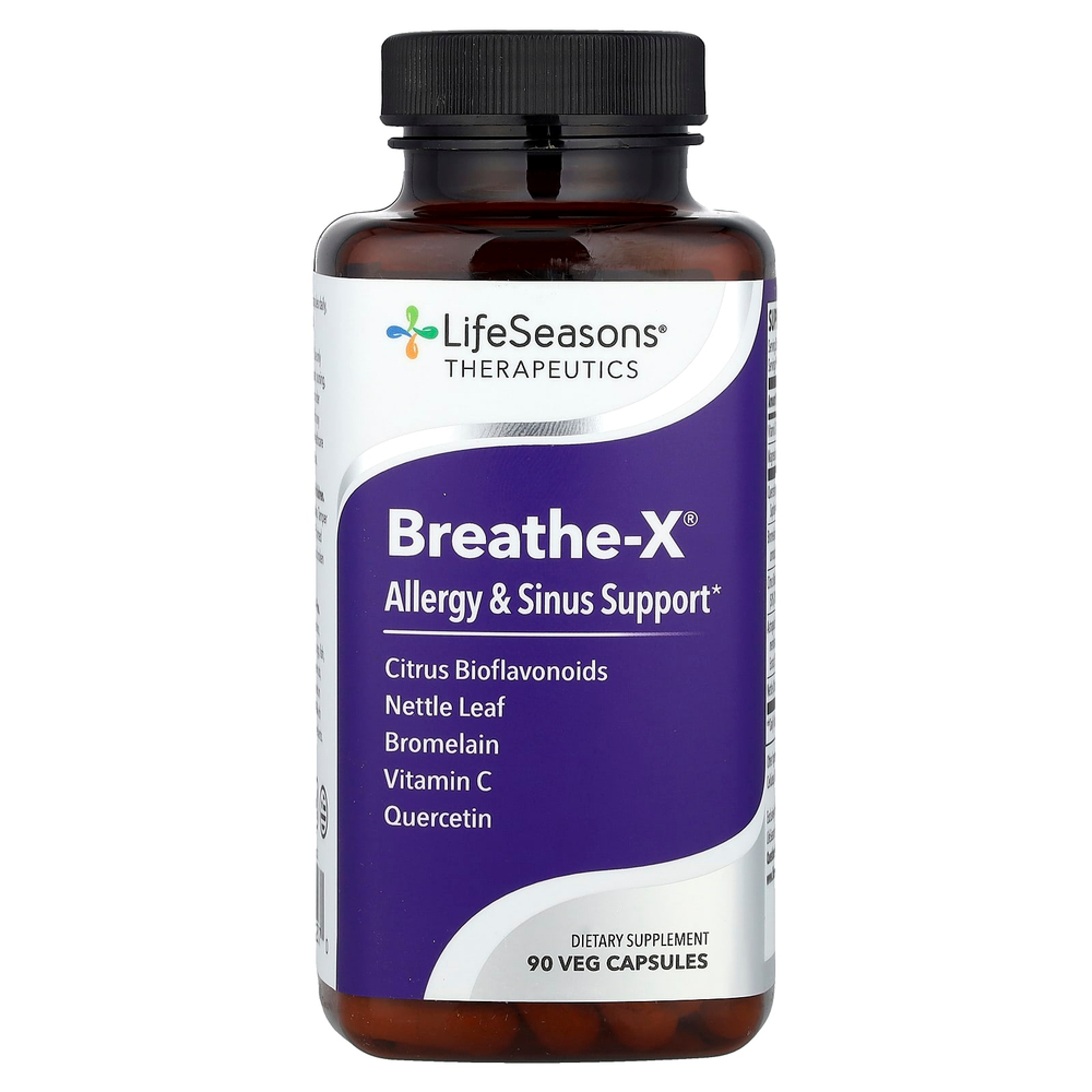 LifeSeasons, Breathe-X®, средство от аллергии и заложенности носа, 90 растительных капсул