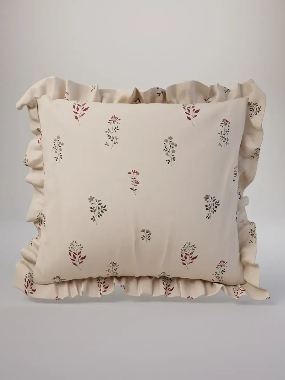 Декоративная наволочка с рюшами, оборками "Гербарий Эко" 70х70 см, 1 шт, без молнии