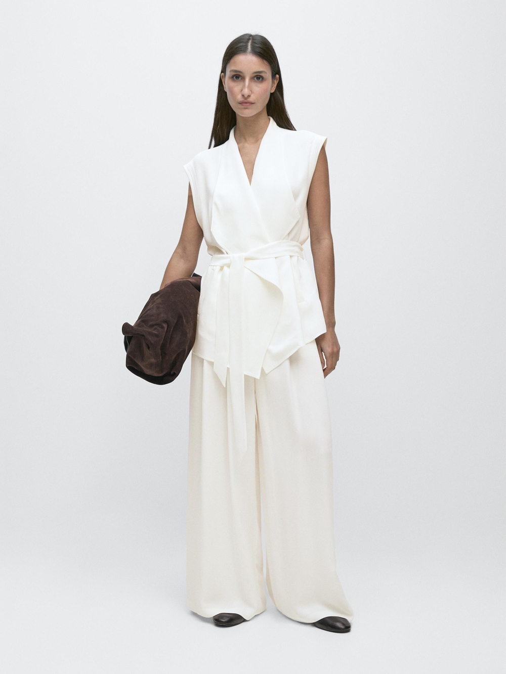 Massimo Dutti Жилет из крепа, желтовато-белый