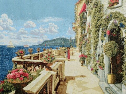 Гобеленовая картина "D. СВИДАНИЕ НА НАБЕРЕЖНОЙ" в багетной раме, Россия.