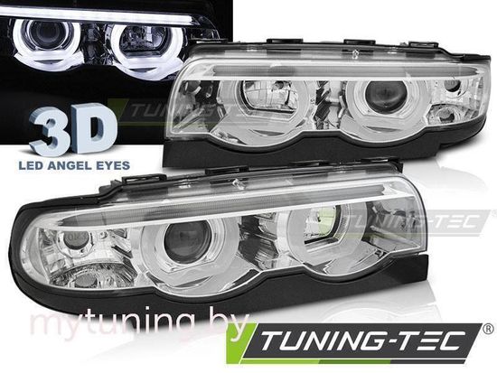 Передние фары 3D Angel Eyes для BMW 7 E38 (94-01) хромированные