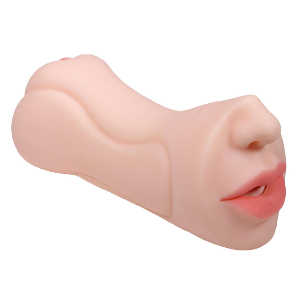 Телесный двусторонний мастурбатор «Жужа» - вагина и ротик (Цвет: телесный)