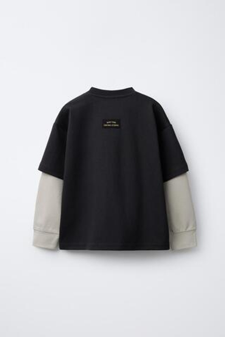 ZARA ТОЛСТОВКА С ДВОЙНЫМИ РУКАВАМИ В СТИЛЕ ПРЕППИ, ТЕМНЫЙ АНТРАЦИТ