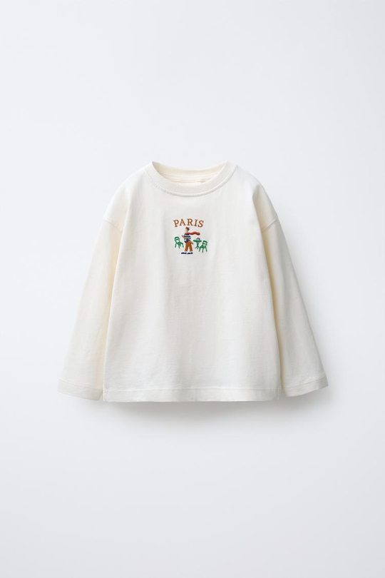 ZARA ЛОНГСЛИВ С ВЫШИВКОЙ, ЭКРЮ