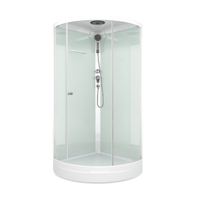 Душевая кабина MELODIA JIVE 900х900х218мм низкий поддон, белые стенки с крышей, прозр.стекло, бел.профиль, смесителем и аксессуарами MB02001
