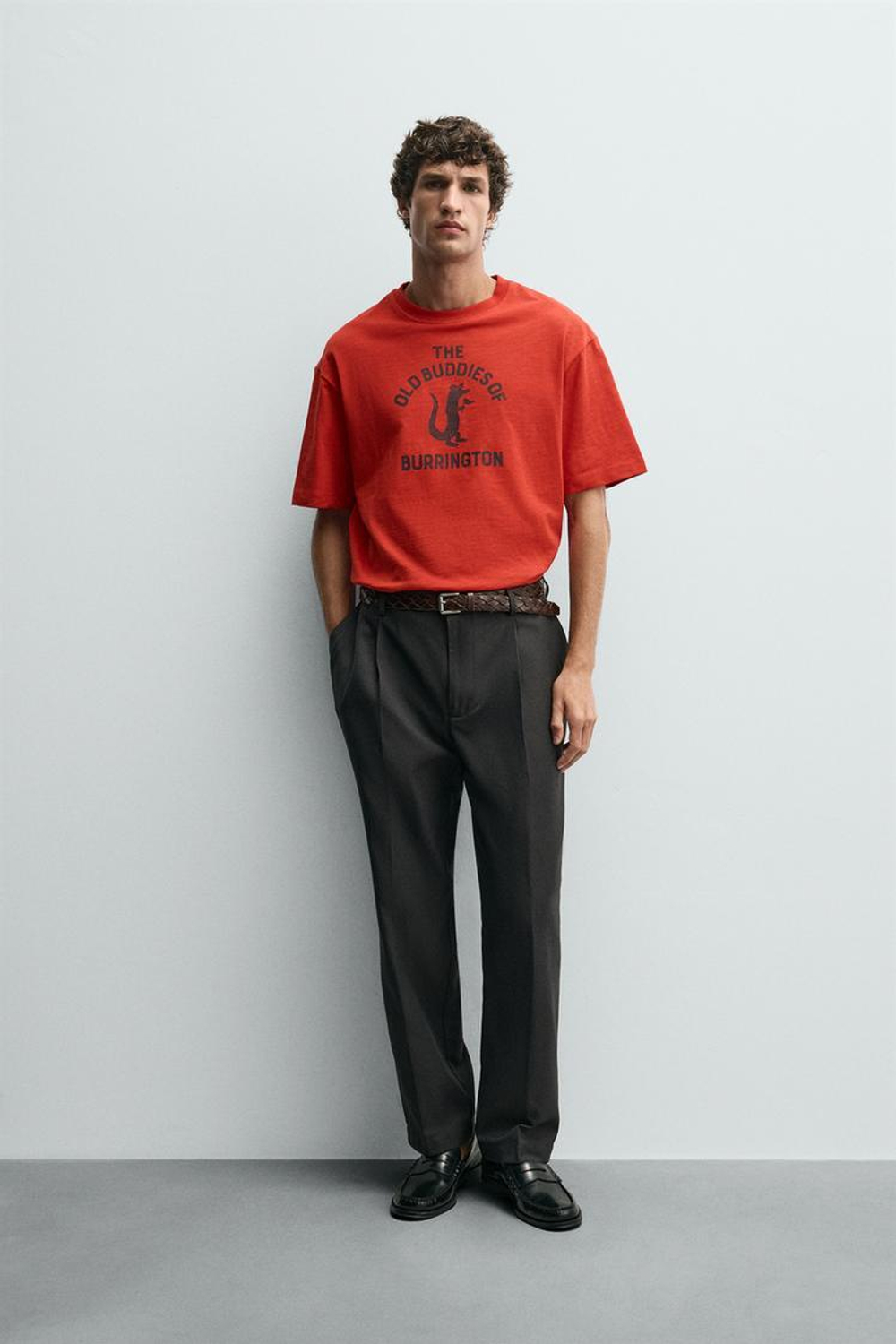 ZARA ФУТБОЛКА С КОНТРАСТНЫМ ПРИНТОМ, КРАСНЫЙ