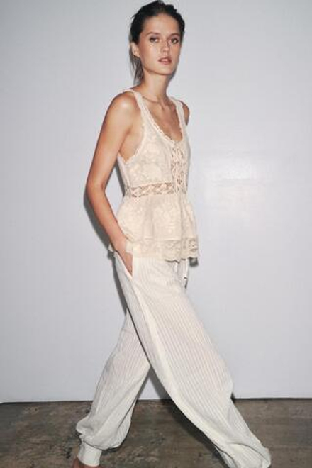 ZARA РОМАНТИЧНЫЙ ТОП С ВЫШИВКОЙ — ZW COLLECTION, ЖЕЛТОВАТО-БЕЛЫЙ