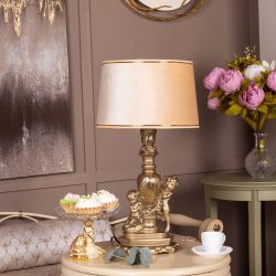 Настольная лампа Путти Бронза с абажуром Тюссо Свеило-желтый