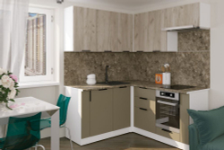 Кухонный гарнитур Альба мега прайм 2 1600х1700 мм, каркас ЛДСП, фасад ЛДСП, Белый/Дуб браун/Мокко(ПМ+СДШ)