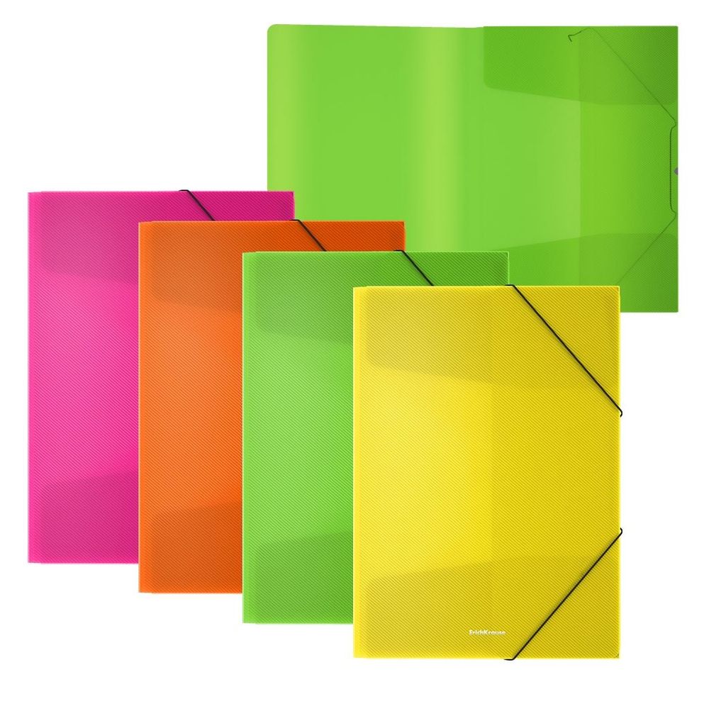 Папка на резинках Erich Krause, А5+, 197х220х5 мм, 550 мкм, пластик, ассорти, "Matt Neon"