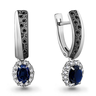 942358АЧ Серьги из Золота с бриллиантами, сапфирами из коллекции "Монохром"