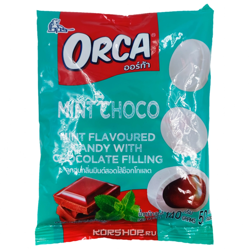 Конфета карамельная Boonprasert "Orca" Mint Choco со вкусом мяты шокол начинка 140гр