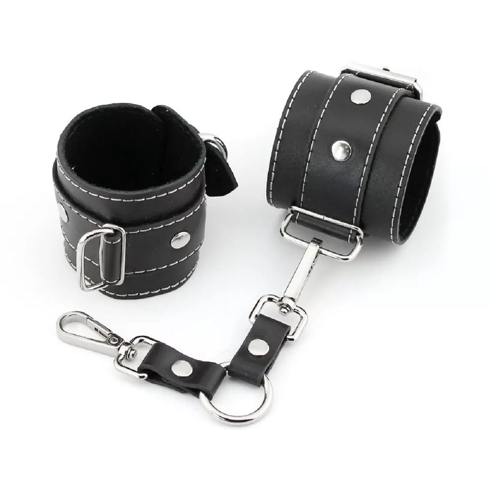 Наручники прошитые с рамками кожа черный