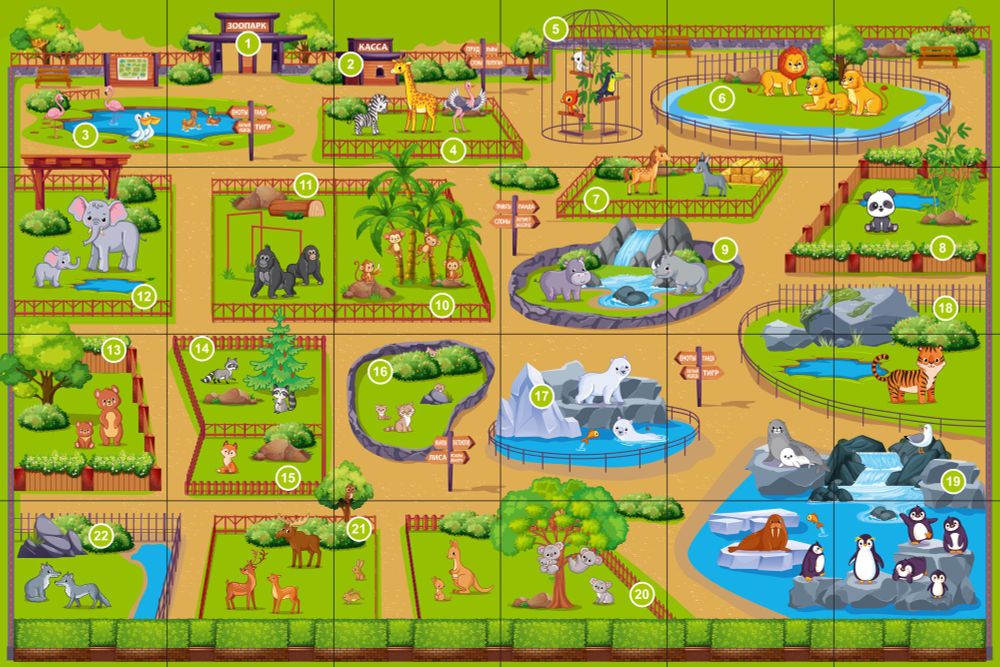 Тематическое поле-маршрутизатор Зоопарк для мини-робота Bee-Bot и Blue-Bot Умная пчела