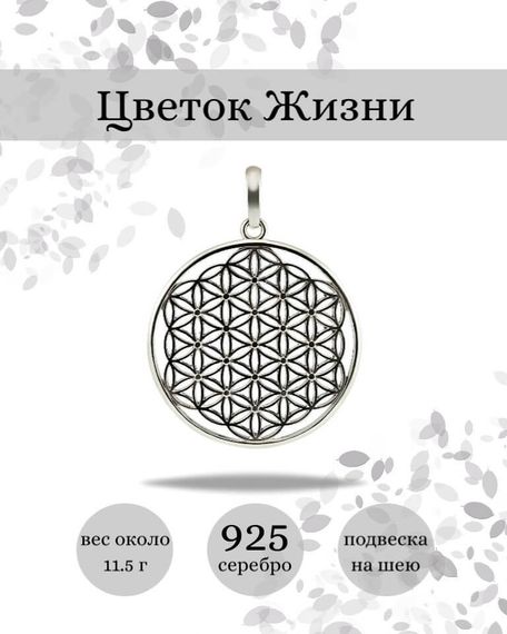 Подвеска Цветок жизни из серебра 925 пробы, фото с инфографикой