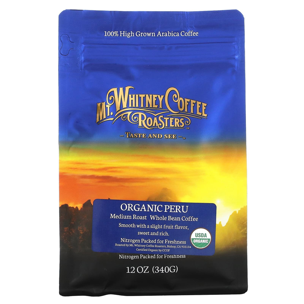 Mt. Whitney Coffee Roasters, органический кофе из Перу, зерновой, средней обжарки, 340 г (12 унций)