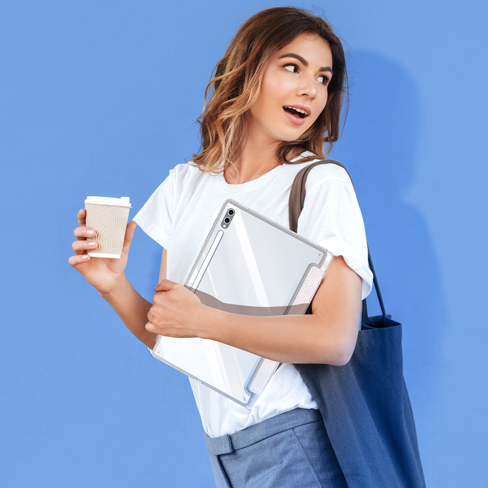 Чехол книжка розового цвета от Dux Ducis для Samsung Galaxy Tab S9 Ultra, Tab S10 Ultra и Tab S8 Ultra, серия Unid Series Case, с держателем стилуса и функцией автоматического перехода в спящий режим