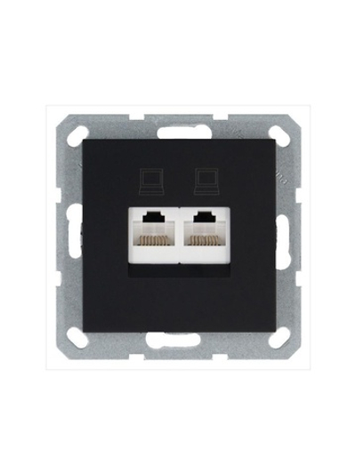 Розетка компьютерная 2-м RJ45 IP20 кат. 5E механизм черн. матов. soft touch Jasmart G6106PB