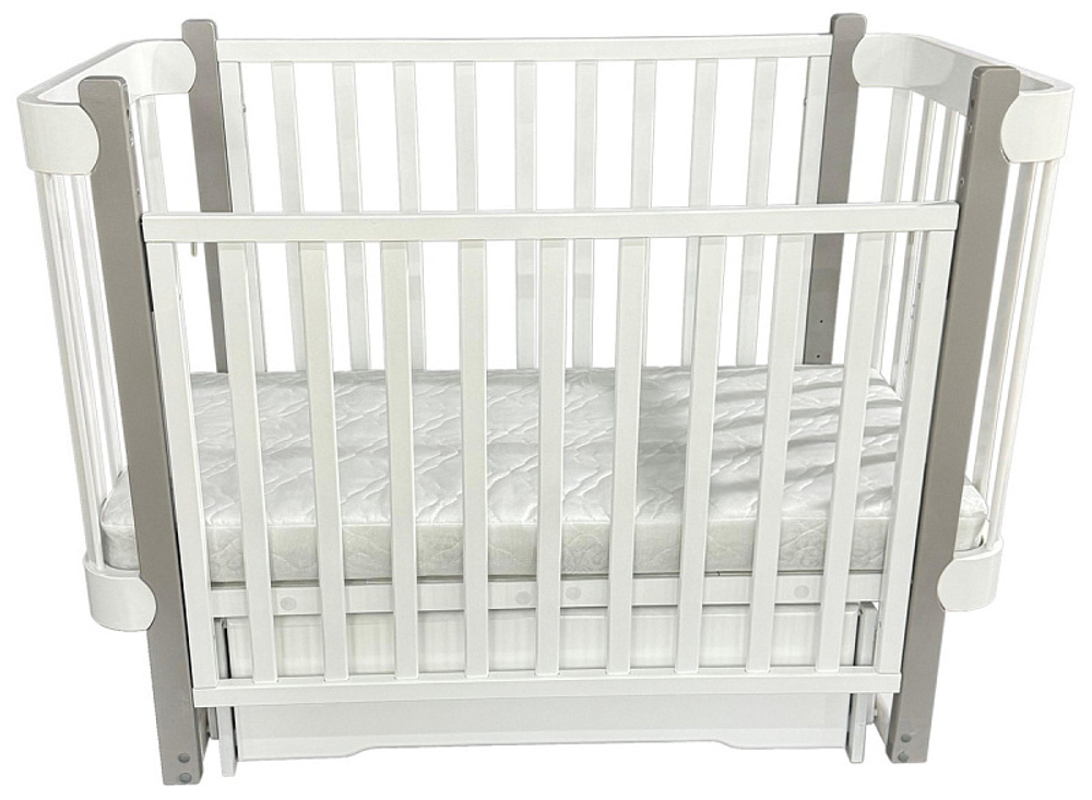 Детская кроватка Кедр Adele 2 поперечный маятник c ящиком белый/серый