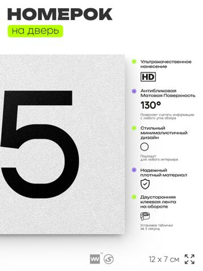 Номер на дверь 515, табличка на дверь для офиса, квартиры, кабинета, аудитории, склада, белая 120х70 мм, Айдентика Технолоджи